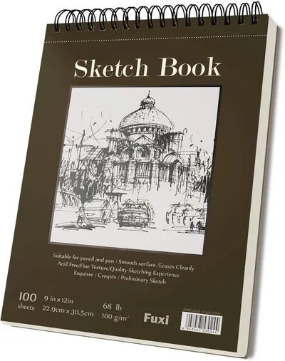 Shows the core product clearly—a spiral-bound sketch book—with its cover design, size specifications, and sheet count to help shoppers understand exactly what they are purchasing. Uses a subtle drop…