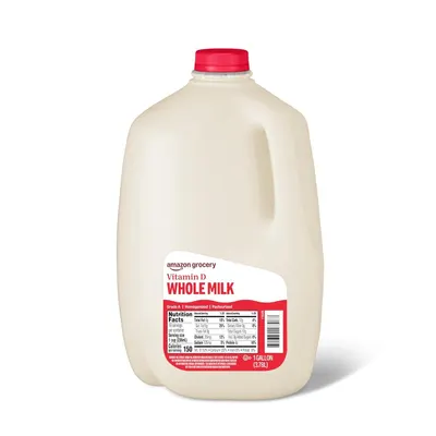 Displays the core sellable product, a 1-gallon container of Vitamin D whole milk, clearly showing the product form, brand, and key nutritional information to help shoppers identify and purchase the…