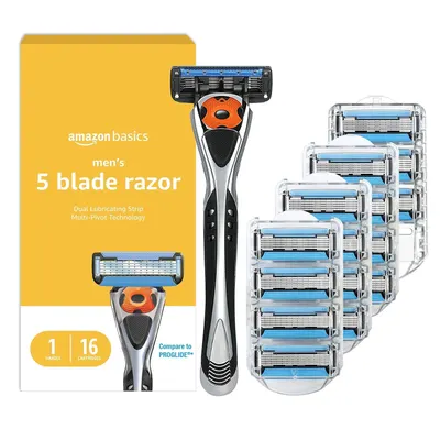 Displays the complete razor set including one handle and 16 replacement cartridges to show the shopper exactly what is included in the purchase and communicate the value of the multi-pack. Shows the…