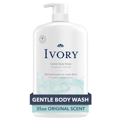 Shows the core product clearly with its pump bottle packaging and key product attributes to help shoppers identify the Ivory Gentle Body Wash and understand its gentle, pH-balanced formulation. Uses…