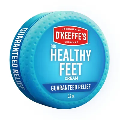 Shows the core product, a jar of O'Keeffe's Healthy Feet Cream, clearly displaying the brand, product name, and key benefit (Guaranteed Relief) to help shoppers identify what they are purchasing.…