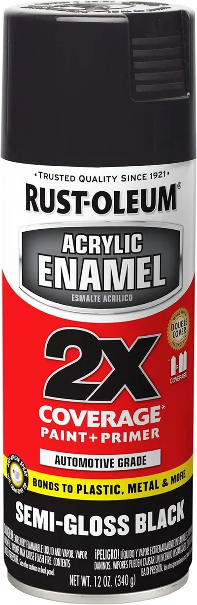 Shows the core product clearly so shoppers can identify the Rust-Oleum spray paint can, its color, finish type, and key features like double coverage and automotive-grade quality. Displays the…