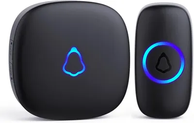 Displays the core product with illuminated LED indicators to show the shopper the visual appearance and modern aesthetic of the doorbell system. Uses a clean white background with soft shadows to…