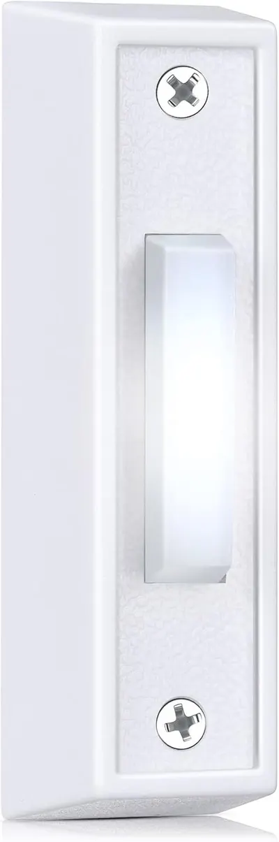 Displays the core product clearly on a white background to show the doorbell button's design, size, and mounting screw positions for easy identification.