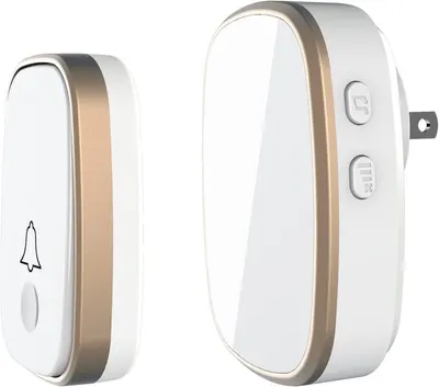 Shows the complete doorbell system with both the button unit and receiver unit to communicate what the shopper receives and how the two-piece system works together.