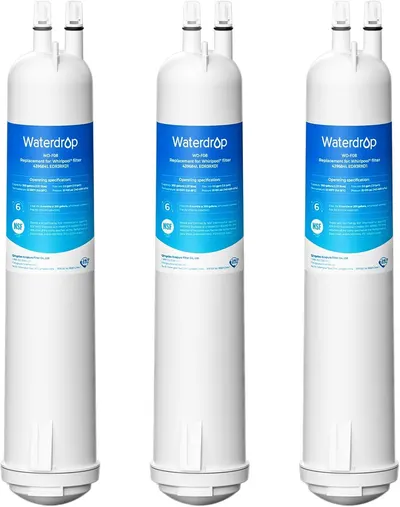 Shows the core product—a 3-pack of Waterdrop refrigerator water filters—clearly displayed on a white background to communicate what the buyer will receive.