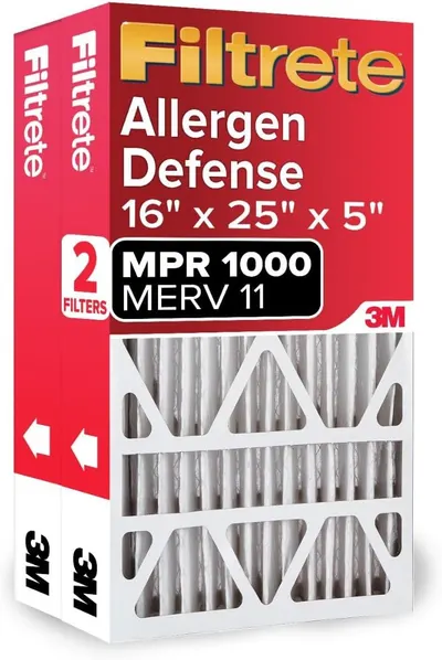 Shows the core product packaging with key specifications and features to help shoppers identify the correct filter size and performance rating for their HVAC system. Displays the retail packaging…