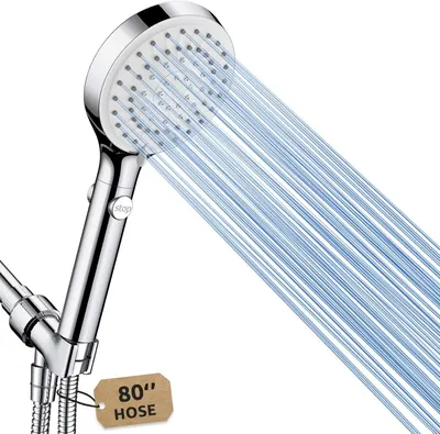 Displays the core product—a handheld shower head with visible water streams—to show shoppers what they are purchasing and its sleek, modern design. Demonstrates the shower head actively spraying…