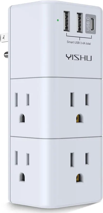Displays the core product clearly on a white background, showing the multiple AC outlets and USB ports to communicate the charging hub's functionality and capacity.