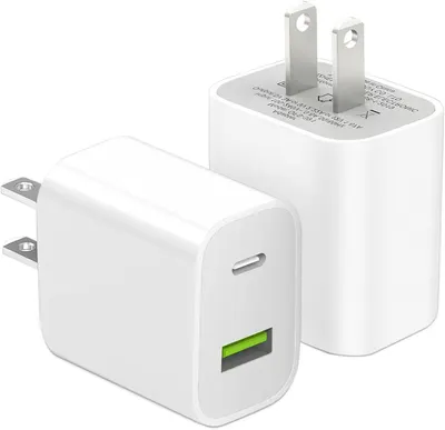 Shows the core product—two white wall chargers with multiple charging ports—to communicate what the buyer will receive and the charging options available.