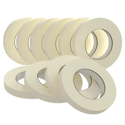 Displays the core product as a multi-pack of masking tape rolls to communicate the quantity included in the purchase and reassure shoppers they are getting multiple units.