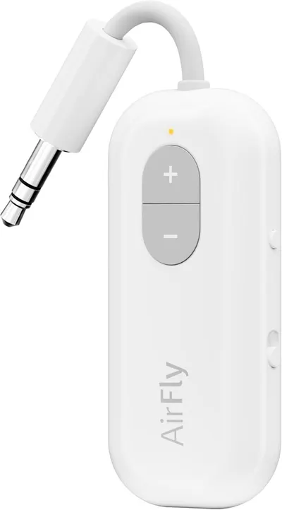 Shows the core product clearly on a white background to communicate its compact, portable design and simple control interface with plus/minus buttons for inflation control.