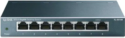 Displays the core product clearly on a clean background to show the physical design, port configuration, and branding of the network switch.