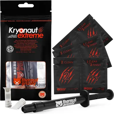 Displays the complete Kryonaut Extreme thermal paste kit with all included components (paste, applicators, cleaning wipes) to show shoppers exactly what they will receive. Shows all the included…