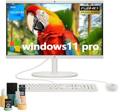 Shows the complete desktop computer system including monitor, keyboard, mouse, and accessories to communicate the full package the buyer will receive. Displays all included accessories such as…