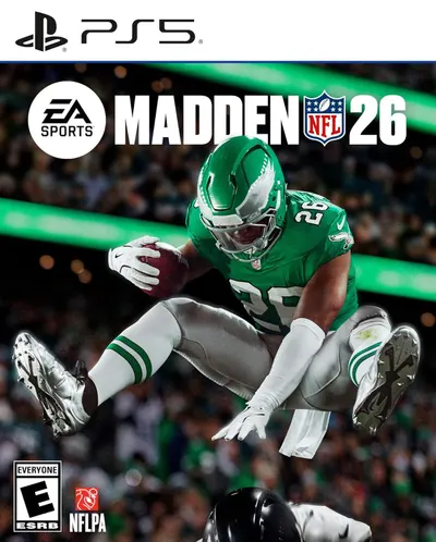 This is the retail packaging for Madden NFL 26 on PS5, showing the game cover art with branding, logos, and rating information to help shoppers identify the product and platform compatibility.