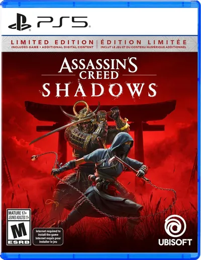 Displays the physical PS5 game case for Assassin's Creed Shadows Limited Edition, showing shoppers exactly what they will receive, including the packaging design and branding. Shows the retail…