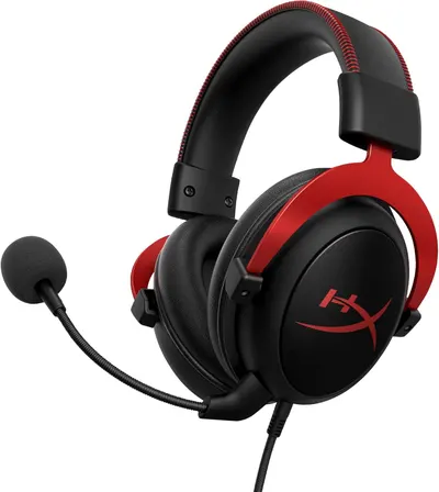 Displays the core gaming headset product clearly on a white background, showing its design, red and black color scheme, HyperX branding, and attached microphone to help shoppers understand what they…