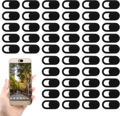 Shows the core product—sliding webcam privacy covers—in a large quantity multi-pack format, demonstrating the volume included and the product's simple design. Demonstrates how the privacy cover…