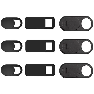 Shows the core product—webcam privacy covers in multiple sizes—clearly displaying the sliding mechanism that allows users to open and close the cover for privacy protection. Demonstrates the…