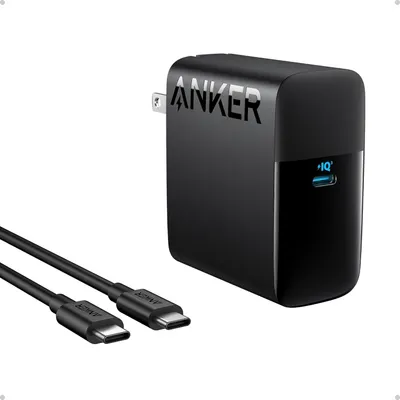 Displays the core sellable product, an Anker wall charger with USB-C port and included USB-C to USB-C cable, clearly showing what the customer will receive. Shows that the purchase includes both the…