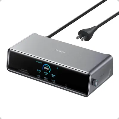 Shows the core product clearly on a white background, displaying its premium design, multiple charging ports, and digital power monitoring screen to communicate its functionality and quality.…