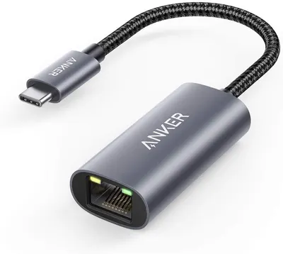 Shows the core product clearly on a white background to communicate what the shopper is purchasing: a USB-C to Ethernet adapter with a durable braided cable and aluminum housing.