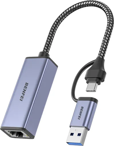 Shows the core product clearly on a white background, displaying the adapter's ports, connectors, and premium braided cable construction to help shoppers understand what they are purchasing.