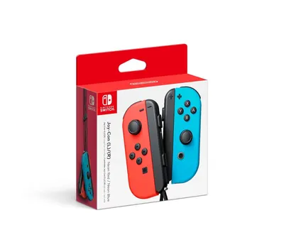 Displays the core product (Joy-Con controllers in Neon Red and Neon Blue) clearly in its retail packaging to show shoppers exactly what they are purchasing. Shows the official Nintendo retail…