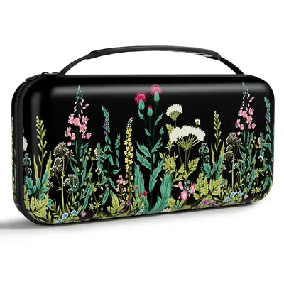 Displays the core product, a carrying case with an attractive floral pattern on a black background, allowing shoppers to see the design and form factor clearly. Uses a subtle drop shadow beneath the…