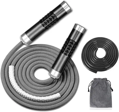 Shows the jump rope with included accessories (replacement rope and storage pouch) to communicate the complete value of the purchase and reassure shoppers they have everything needed. Displays the…