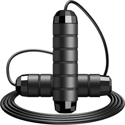 Displays the core product clearly on a white background to show the weighted jump rope design with textured handles and coiled rope construction.