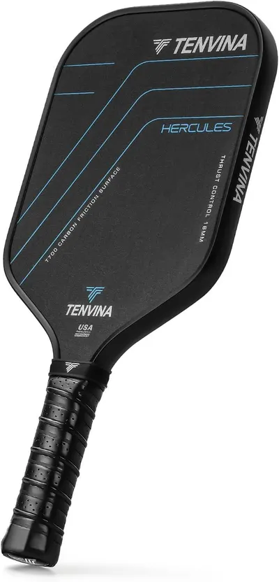 Displays the core pickleball paddle product with clear branding and technical specifications to communicate quality and performance features to shoppers.