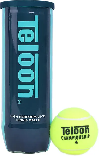 Displays the core product clearly - a canister of Teloon Championship tennis balls with one ball shown outside the container to communicate what is being sold. Shows the retail packaging that the…