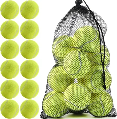 Shows the complete product offering of tennis balls in bulk quantity with included mesh carrying bag for convenient storage and transport. Demonstrates that the purchase includes both the tennis…