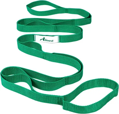 Shows the core product clearly on a white background to help shoppers understand what they are purchasing - a long green stretching strap with brand label. Displays the Abiarst brand label sewn into…