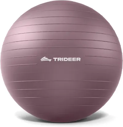 Displays the core product clearly to show shoppers what they are purchasing - a TRIDEER branded exercise/yoga ball in a mauve/dusty rose color. Uses a subtle drop shadow beneath the ball to give the…