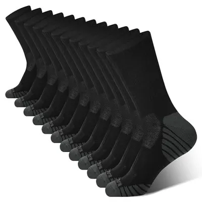 Displays the core product—a multi-pack of black athletic socks—in a clean, catalog-style presentation to show the quantity and style included in the purchase. Uses a subtle drop shadow beneath the…