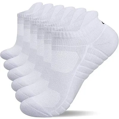 Displays the core product—a multi-pack of white athletic ankle socks—clearly showing the quantity and style to help shoppers understand what they are purchasing. Uses a subtle drop shadow beneath…