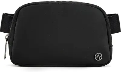 Displays the core sellable product, a black waist/belt bag, in a clear catalog-style format on a white background to show the shopper exactly what they will receive.