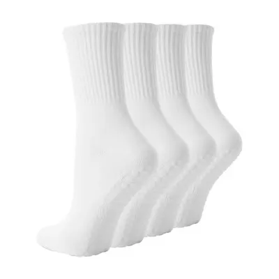 Displays the core product—a set of white ribbed crew socks—in a clean catalog style to show shoppers exactly what they will receive.