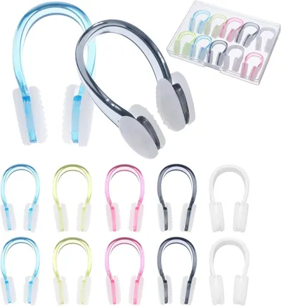 Shows the core product clearly - a set of nose clips available in various colors (blue, yellow, pink, gray, white) to communicate the multi-pack offering and…
