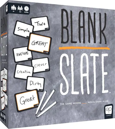 Displays the core sellable product, a party game called Blank Slate, showing the box packaging with game components visible to communicate what the buyer will…