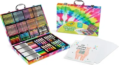 Shows the complete Crayola Inspiration Art Case with all 140 art supplies neatly organized inside the portable tie-dye case, communicating the comprehensive…