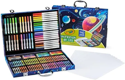 Displays the Crayola Inspiration Art Case with all 140 art supplies neatly organized inside, showing the variety and completeness of the set to communicate…