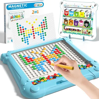 Shows the core product—a magnetic drawing/maze board—in use to demonstrate its interactive play features and reassure parents of its educational and…