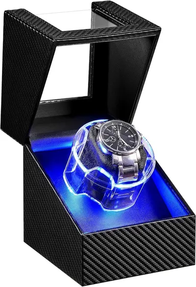 Shows the core product—a luxury watch winder with illuminated display—to communicate its premium design and functional display capabilities for automatic…