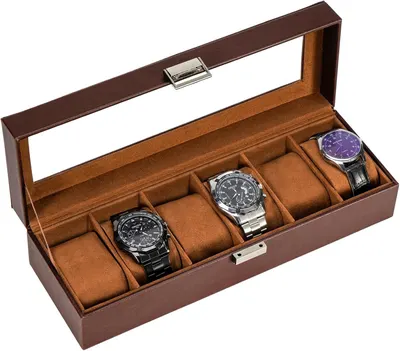 Shows the core product, a luxury watch storage case with multiple compartments, demonstrating its capacity to organize and display watches in an elegant…