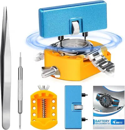 Shows the complete watch battery replacement kit with all included tools and components to communicate what the buyer receives and reassure them they have…