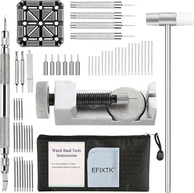 Displays the complete watch band tool kit with all included components laid out systematically to show the shopper exactly what they will receive and the…